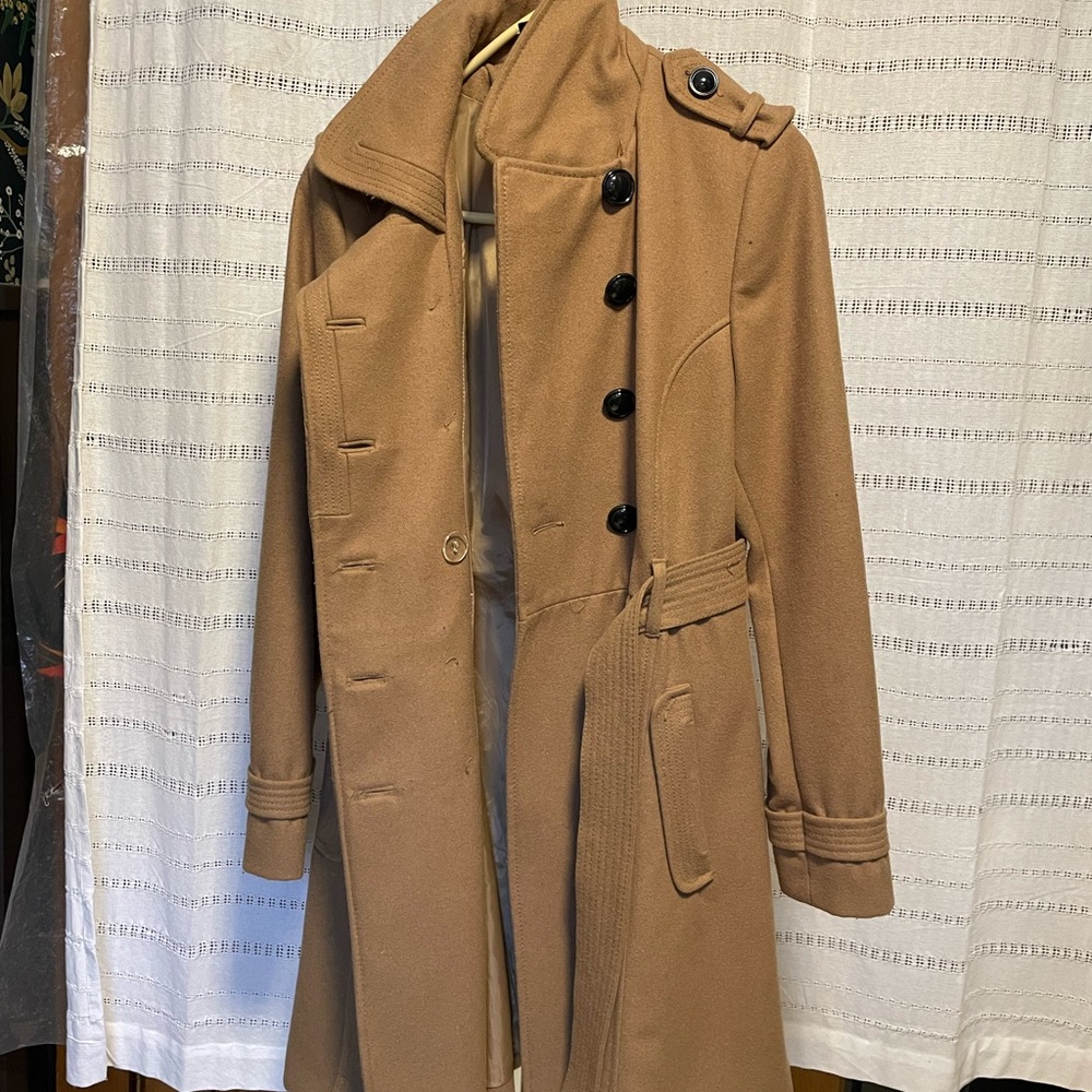 Camel Flared Pea Coat - size 10
